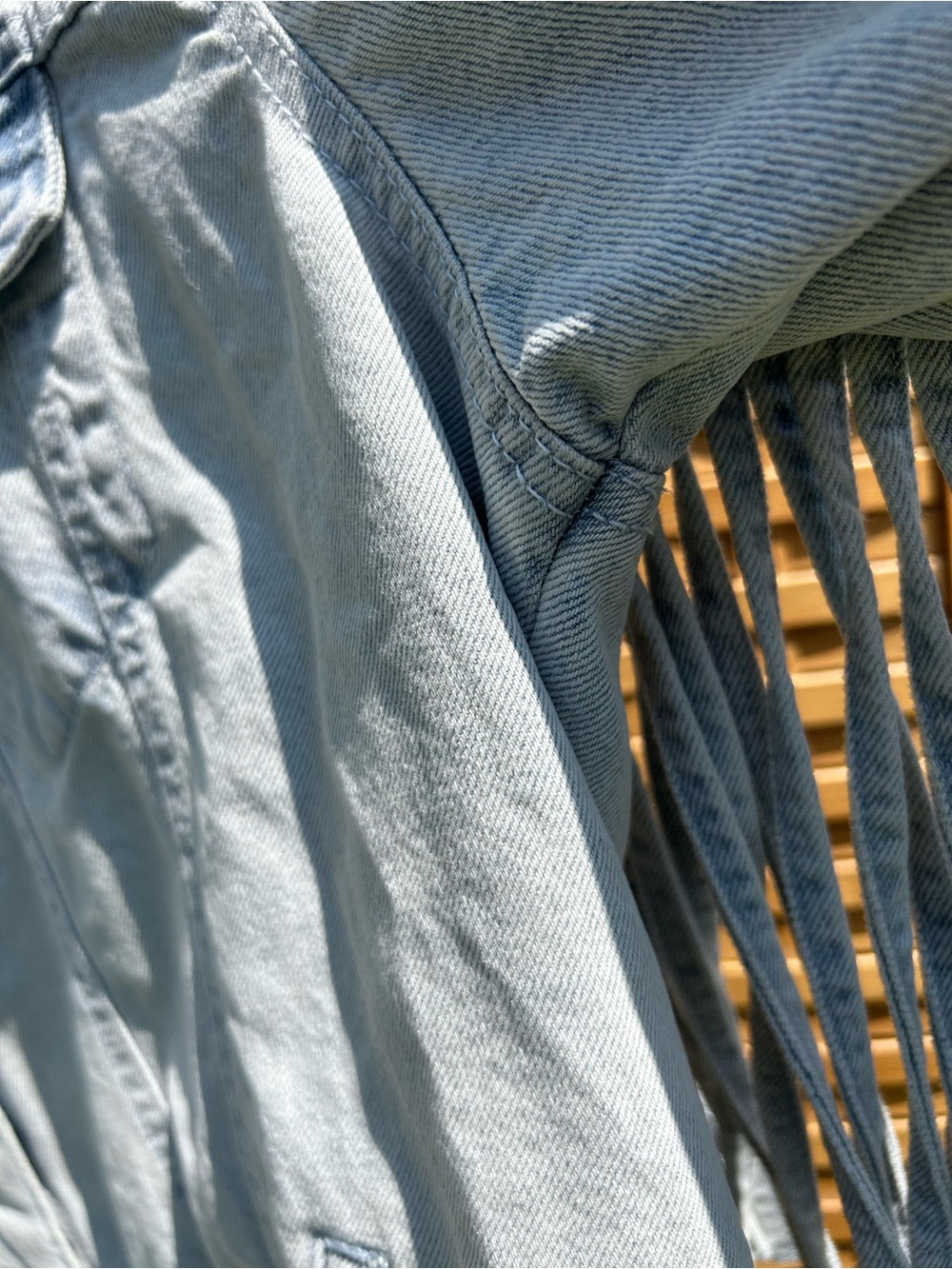 Light Gray Fringe Denim Jacket - Women - Picture 5 of 12